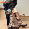 Thick High Heels Women Mid Calf Boots 2023 Hot Punk Gothic Knee High Motorcycles Boots Buckle Comfy Walking Boots Autumn Winter