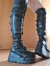 Cosplay Motorcycle Style Buckle Platform Wedges High Heels Thigh High Boots
