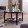 Modern Solid Wood Round Coffee Table With Tempered Glass Top by Blak Hom