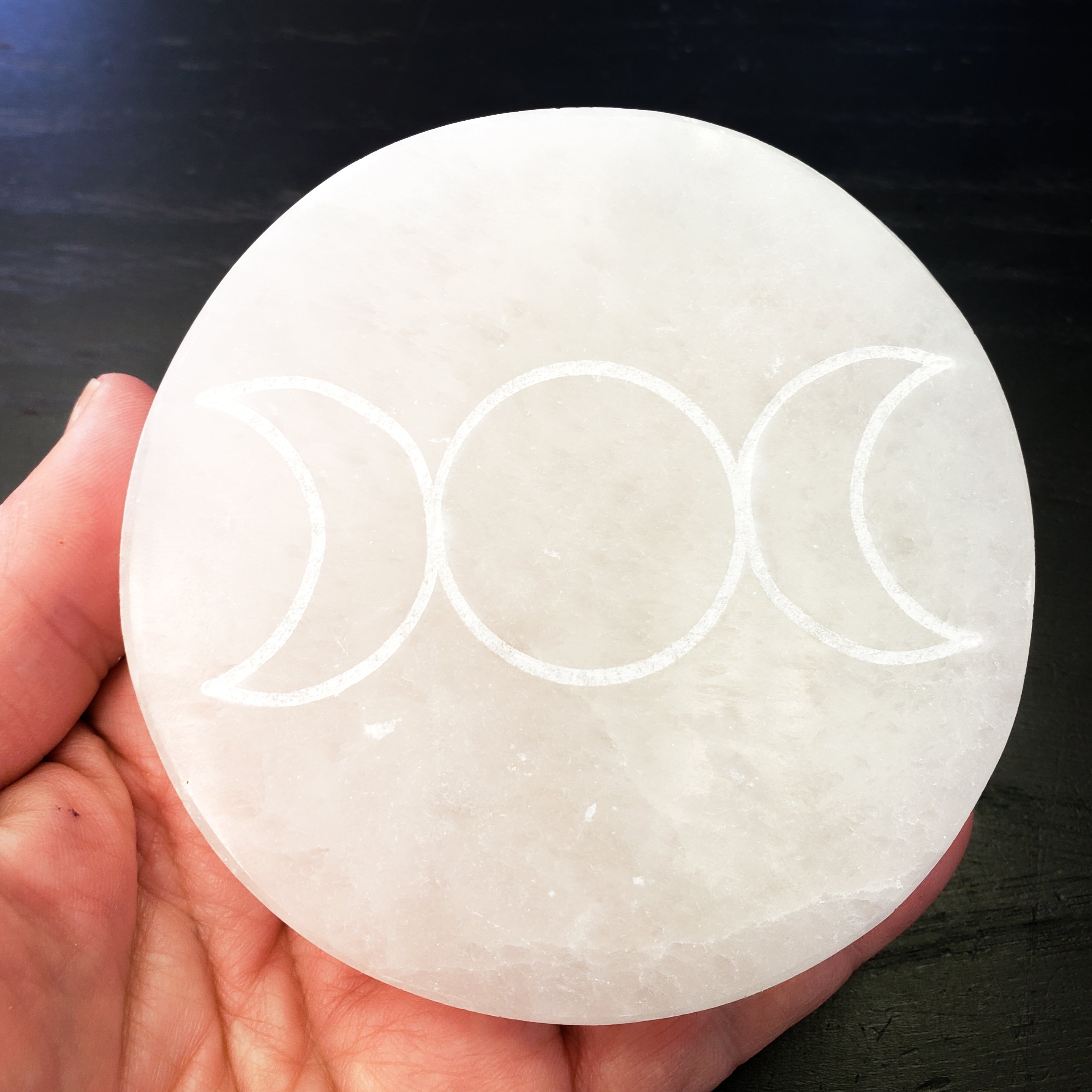 Moon Phase Engraved Selenite Plate by Whyte Quartz