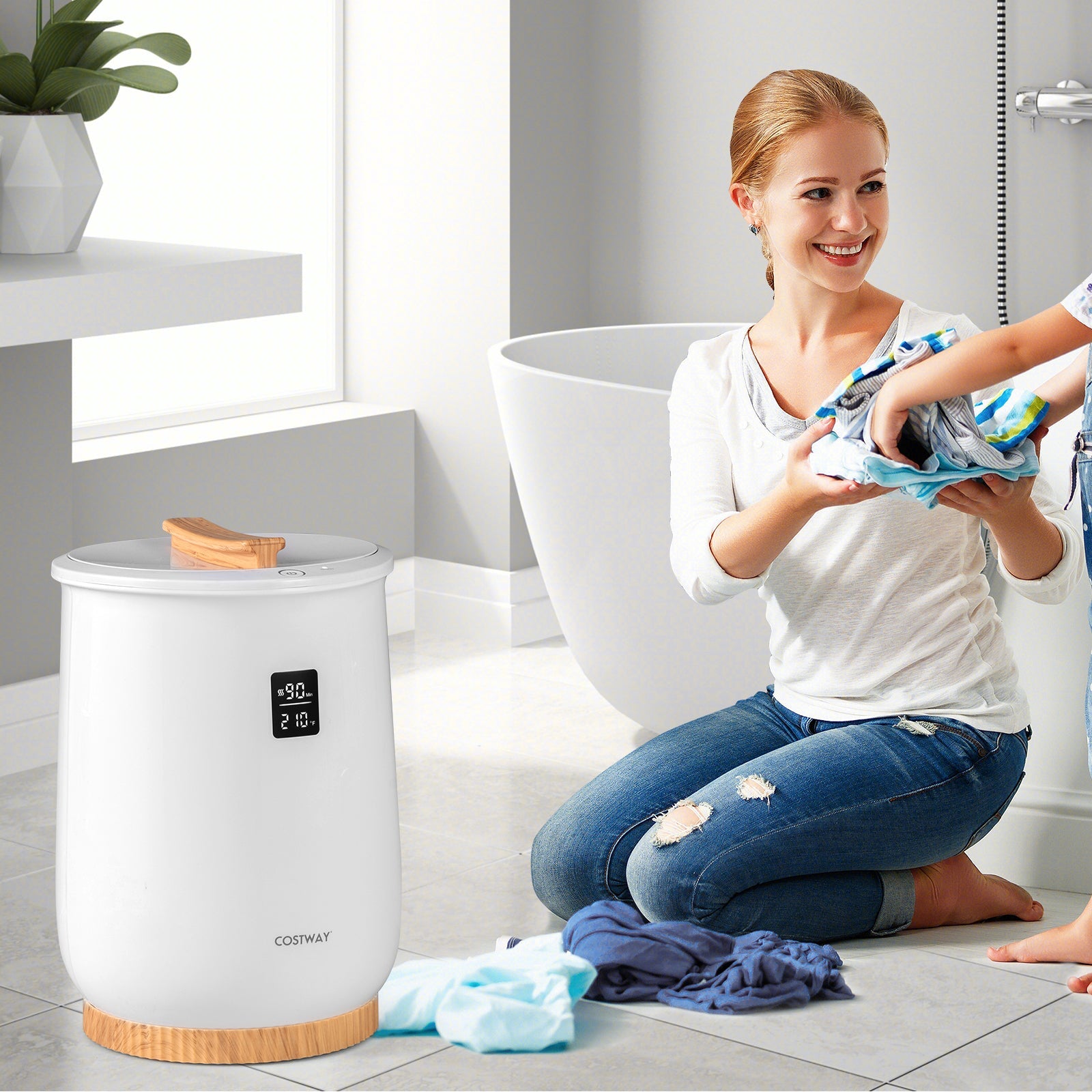20L Large Heated Towel Warmer with LED Display and Button Control-White