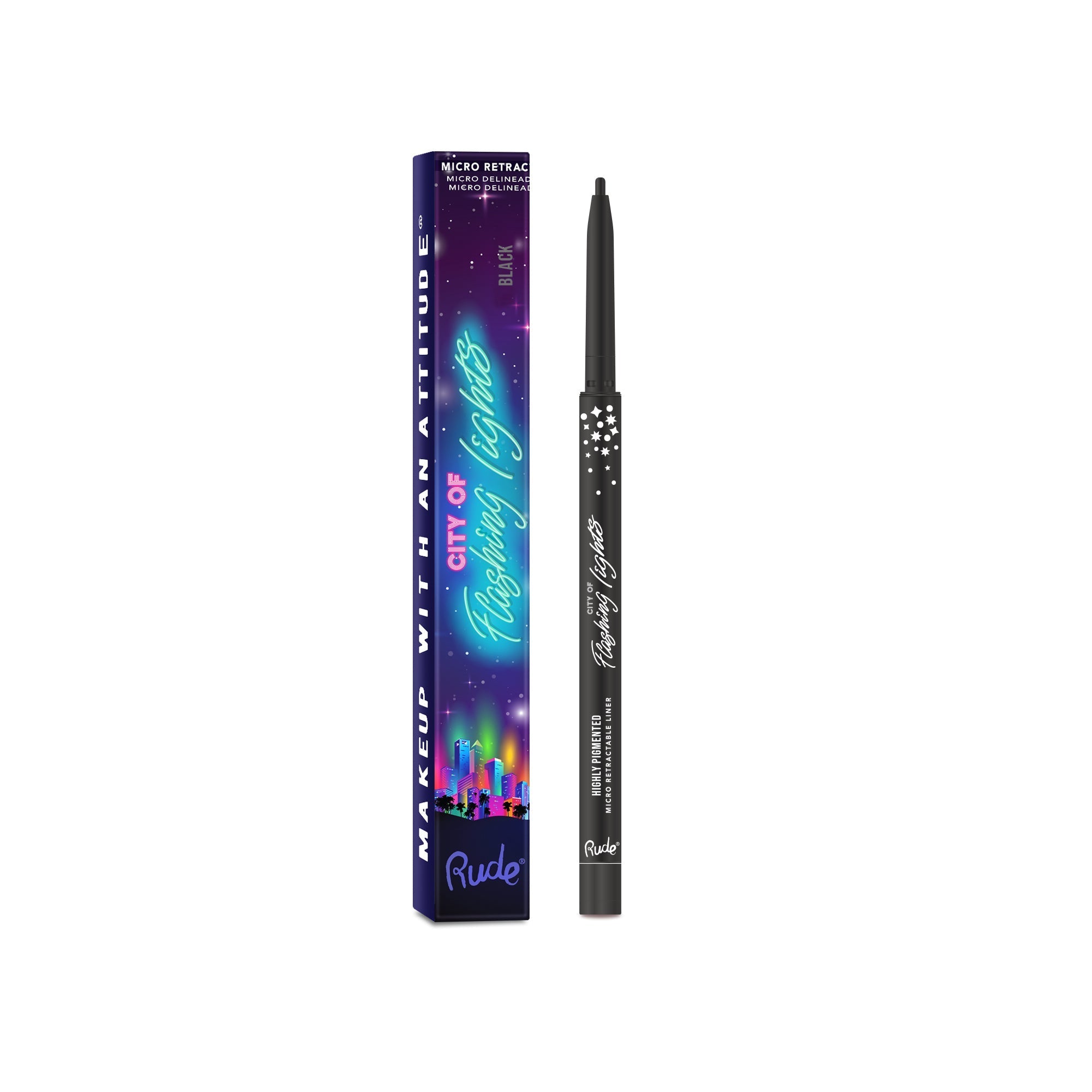 RUDE City of Flashing Lights Micro Retractable Liner - Black by Avera Fragrances - Nellie's Way Beauty, Inc.