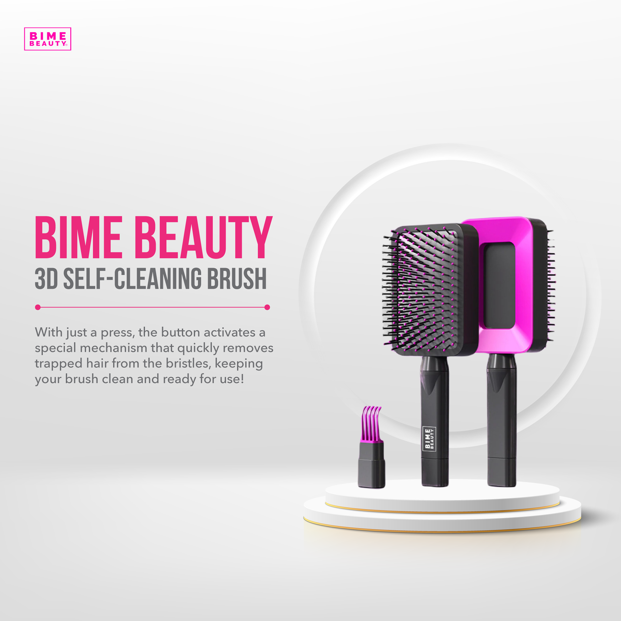 3D Self-cleaning Deluxe Rectangular Hair Brush by BimeBeauty
