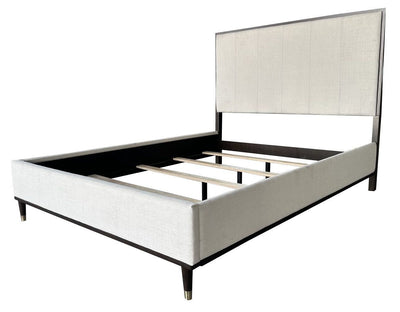 Light Gray Fabric, White & Brown Finish Queen Bed by Blak Hom