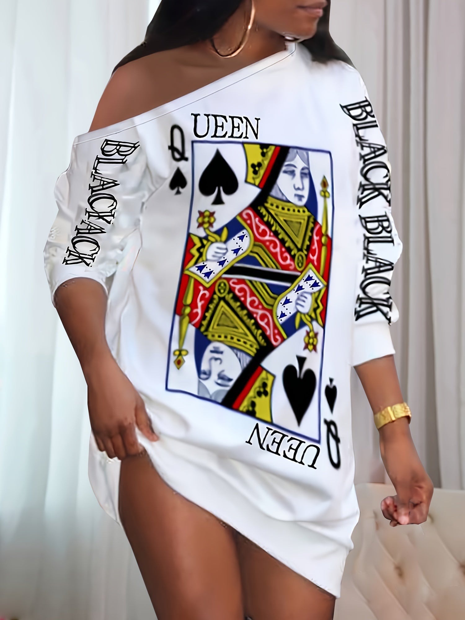 1pc Queen of Hearts Print Off-Shoulder Dress