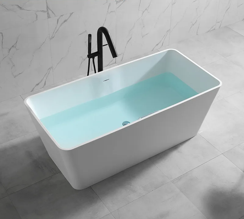 White Rectangular Artificial Stone Freestanding  Bathtub