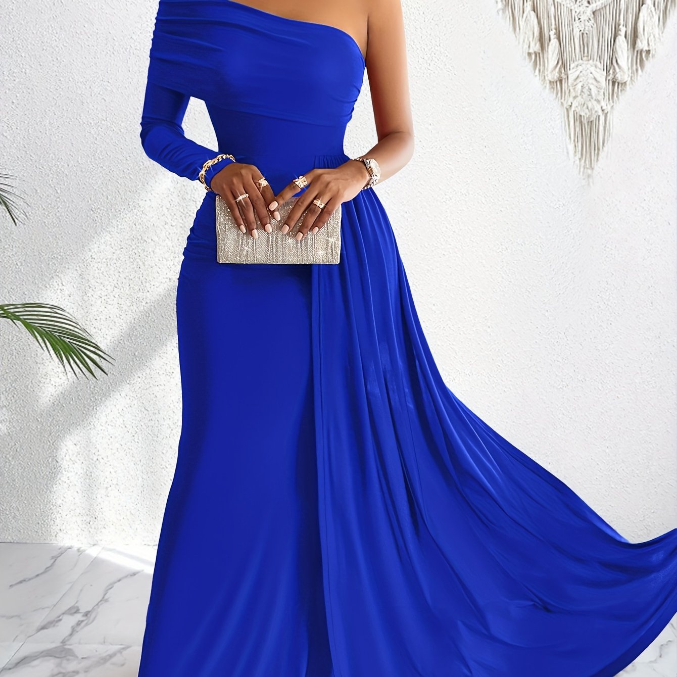 one sleeve dress long One-shoulder Sheath Elegant Long Sleeve Slim Maxi Dress – Nellie's Way Beauty, Inc