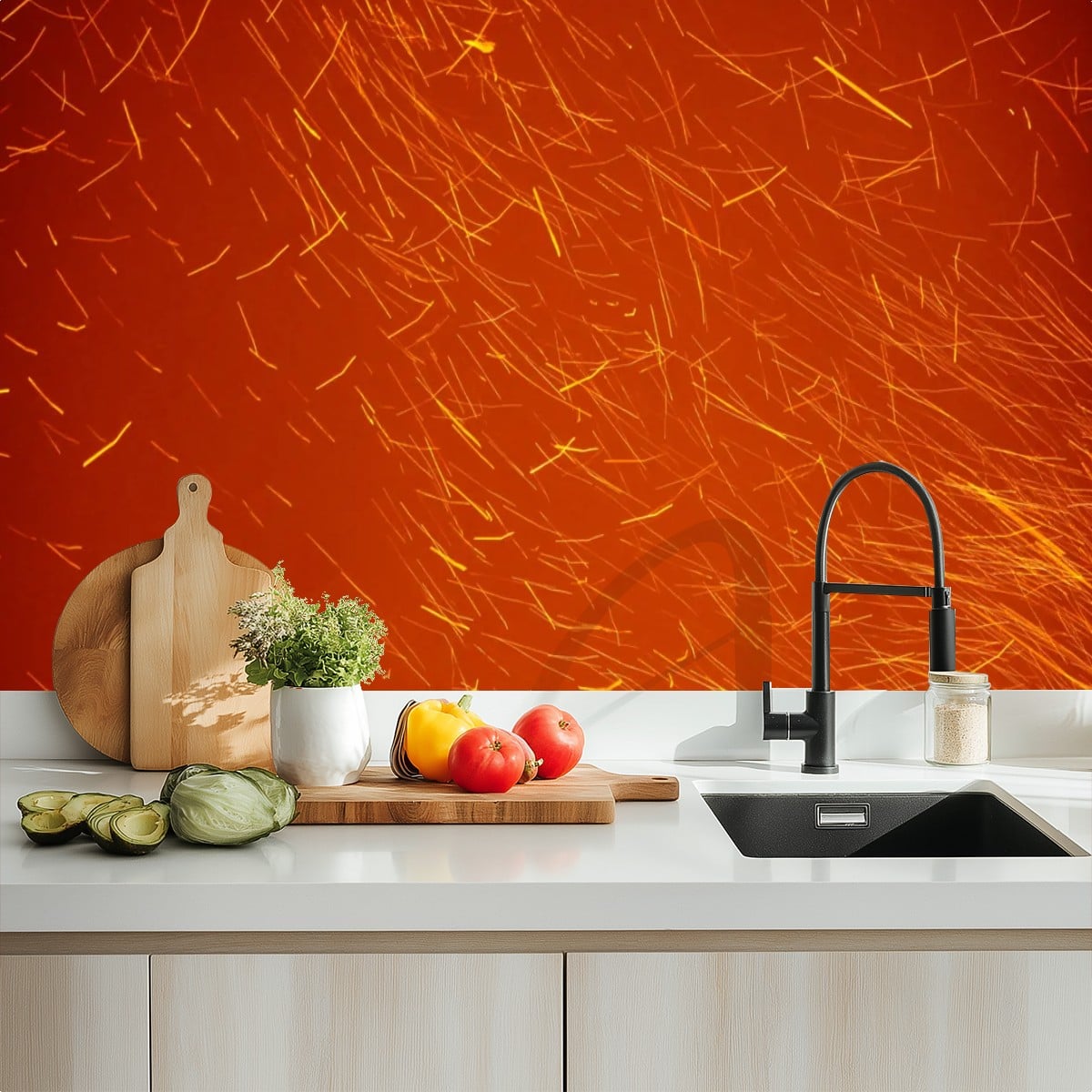 Peel and Stick Wallpaper Fire Sparks by Amy Lee Photography