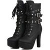 Sultry Mid-Calf Lace-Up, High Heel Platform Boots
