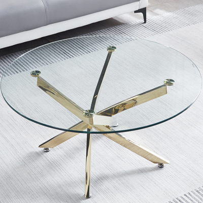 Modern Round Tempered Glass Coffee Table with Stainless Steel Legs by Blak Hom