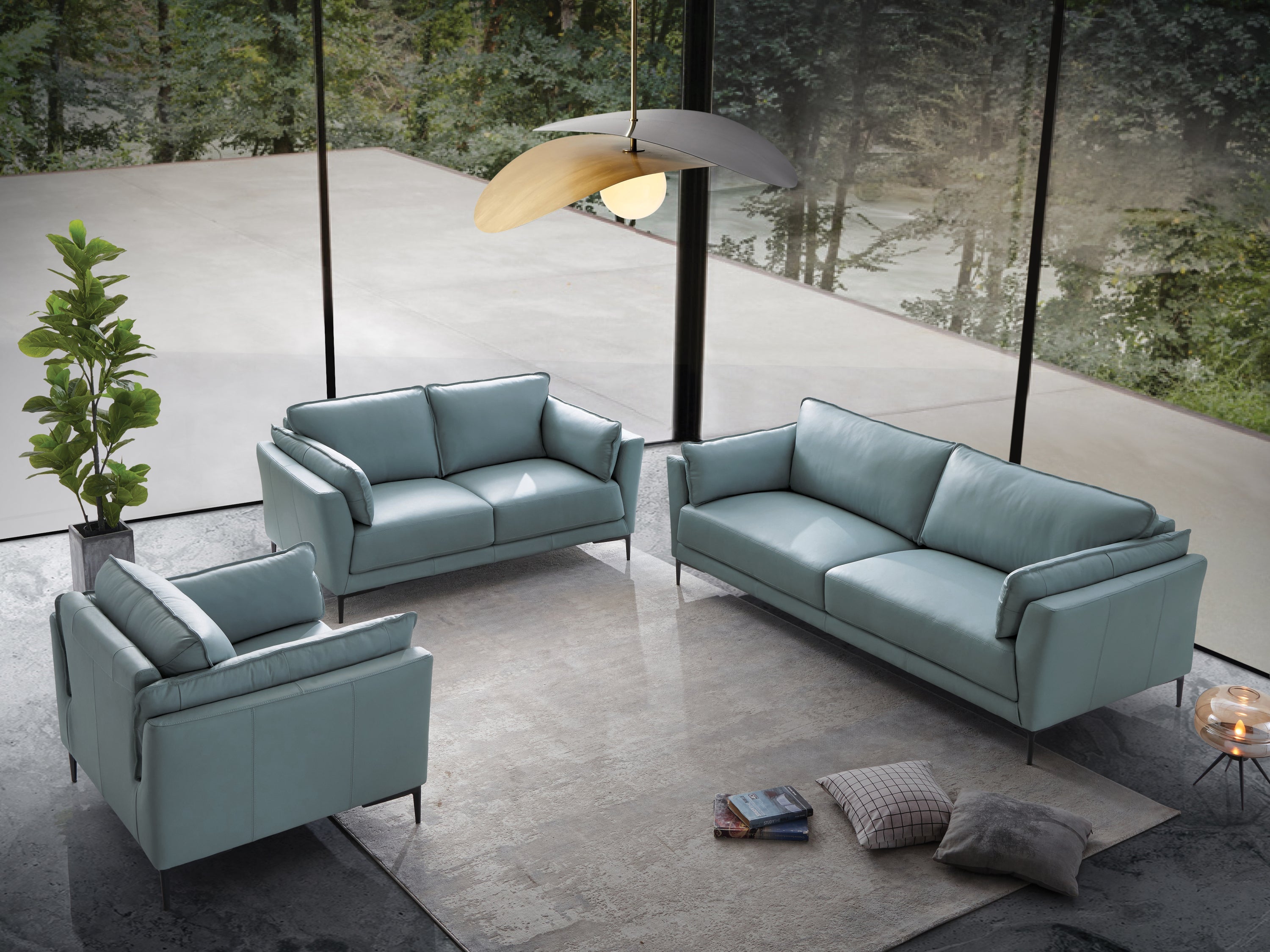 ACME Mesut Sofa, Light Blue Top Grain Leather by Blak Hom