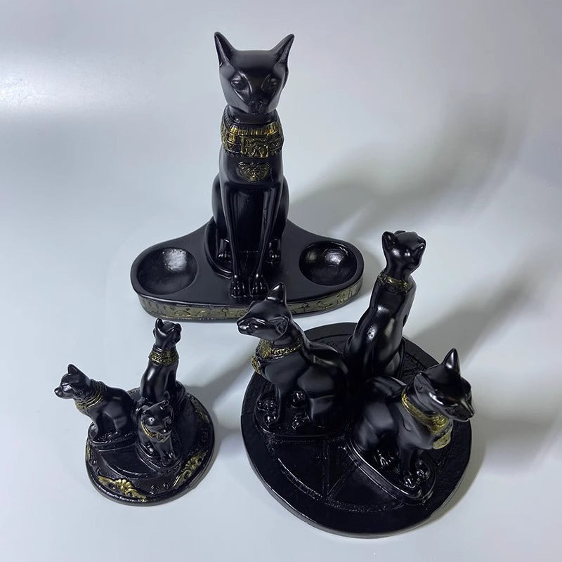 Egyptian Goddess Bastet Cat Statue with Crystal Ball Stand