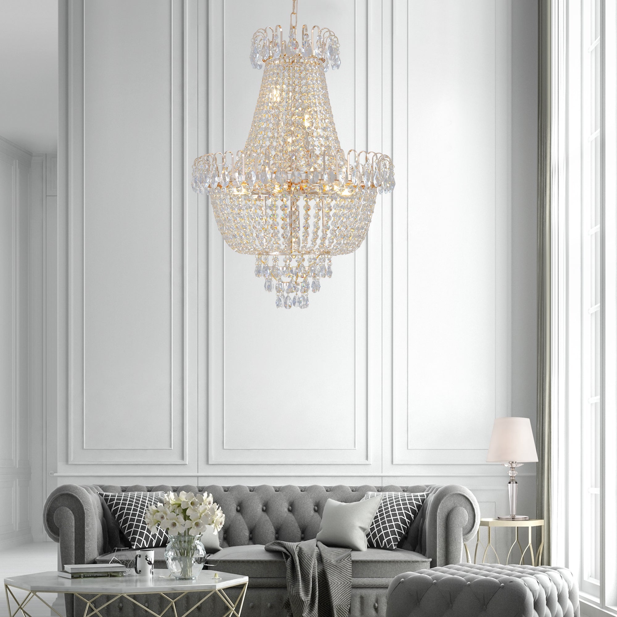 Gold Crystal Large Contemporary Luxury Chandelier by Blak Hom