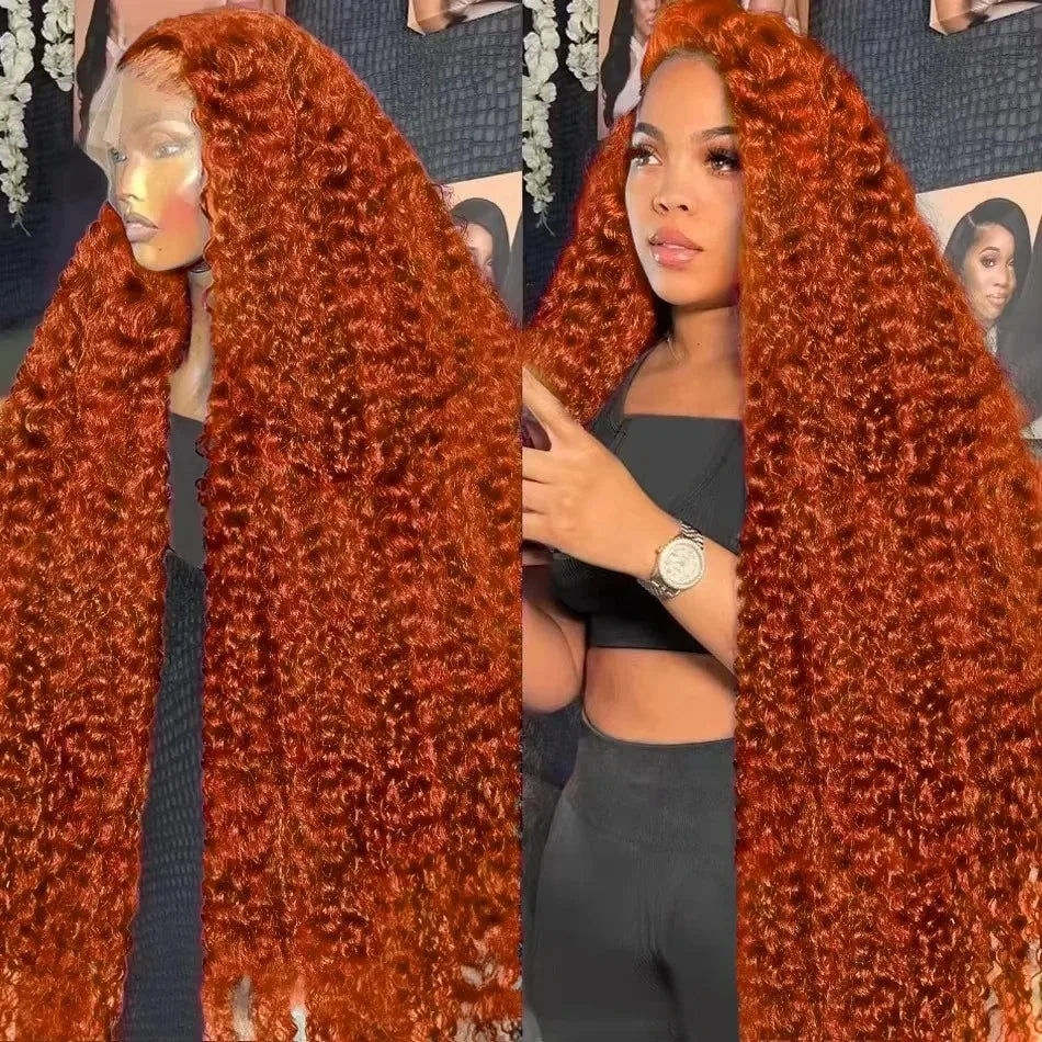 YKB 30 40 Inch 350 Ginger Kinky Curly 13x6 HD Lace Front Human Hair Wigs Orange Colored Deep Wave 13x4 Frontal Wig For Women