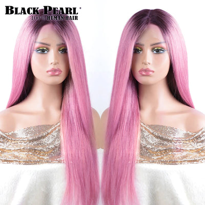 Transparent HD Lace Front Human Hair Brazilian Long Pink Wig