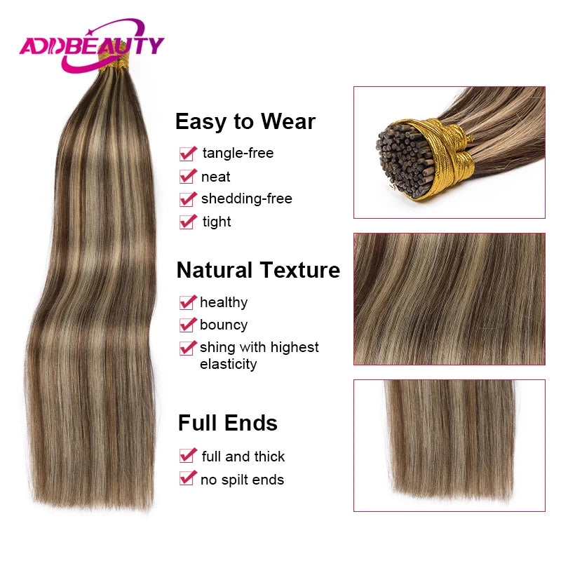 I Tip Hair Extension Straight Human Hair Extension 0.8g/ 1g/Strand 50pc/Set Capsule Keratin Natural Fusion Human Hair Extension