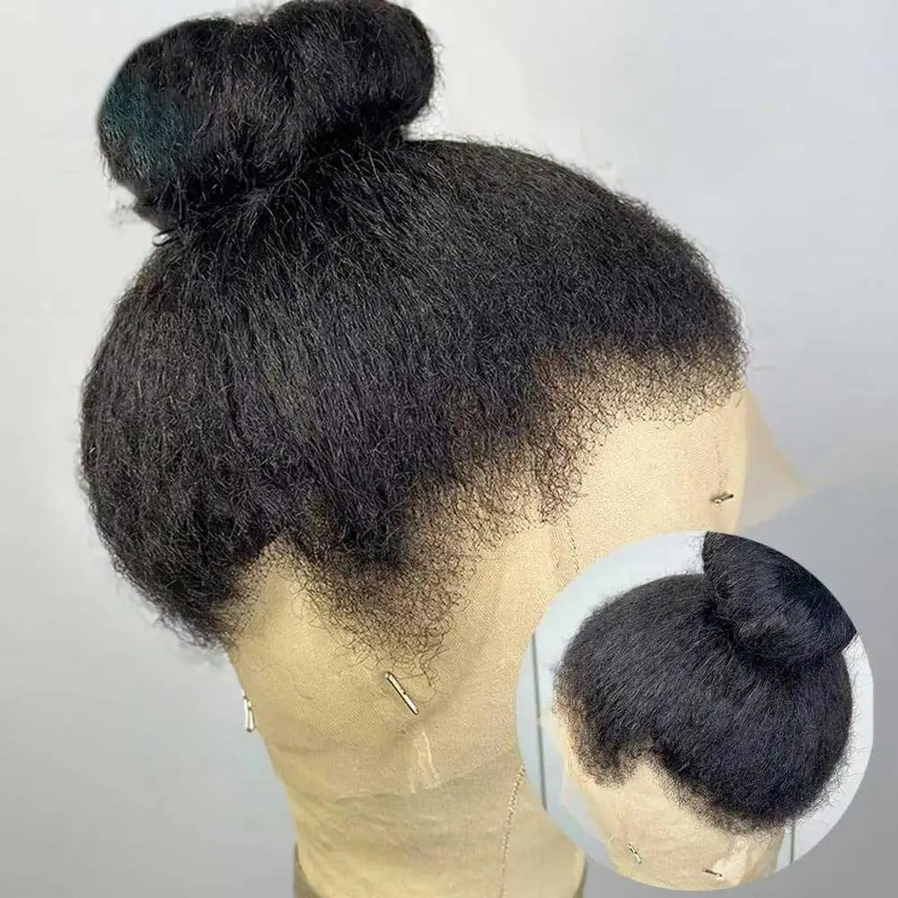 4C Curly Edges Kinky Straight Human Hair Wig 360 HD Transarent Lace Frontal Human Hair Wig Wear And Go Glueless Human Hair Wigs