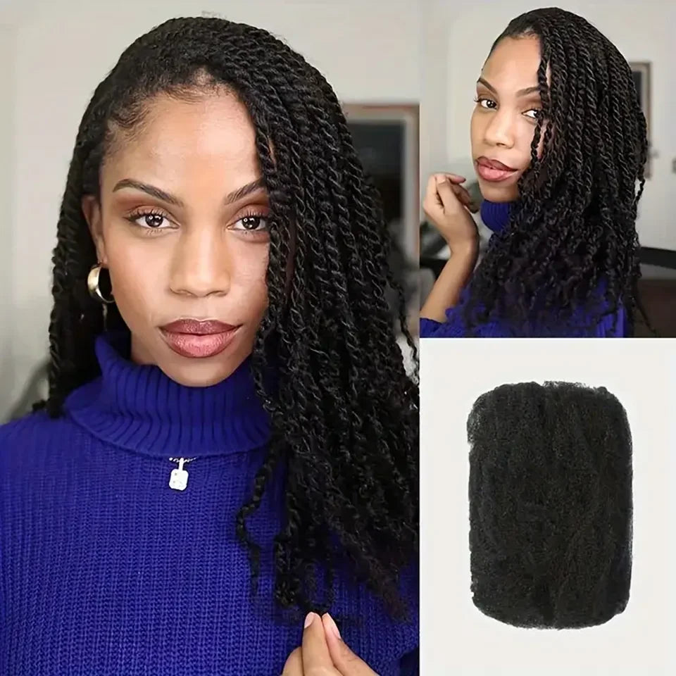 QVR Afro Kinky Bulk Hair No Attachment 50g Afro Curly Bulk 100% Human Hair Unprocessed Virgin Remy Braiding Hair for Dreadlocks