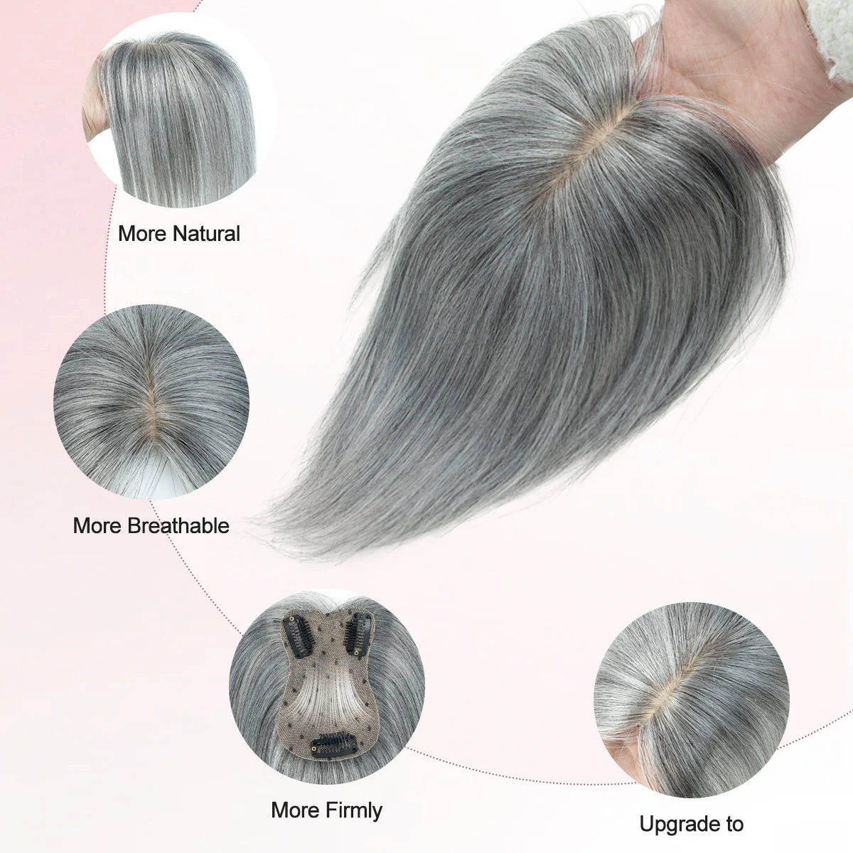 Human Hair Topper Clip In Bangs for Women Straight 3D 360° Breathable Top Pieces Cover Gray Roots Add Volume For Daily Party