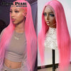 Transparent HD Lace Front Human Hair Brazilian Long Pink Wig