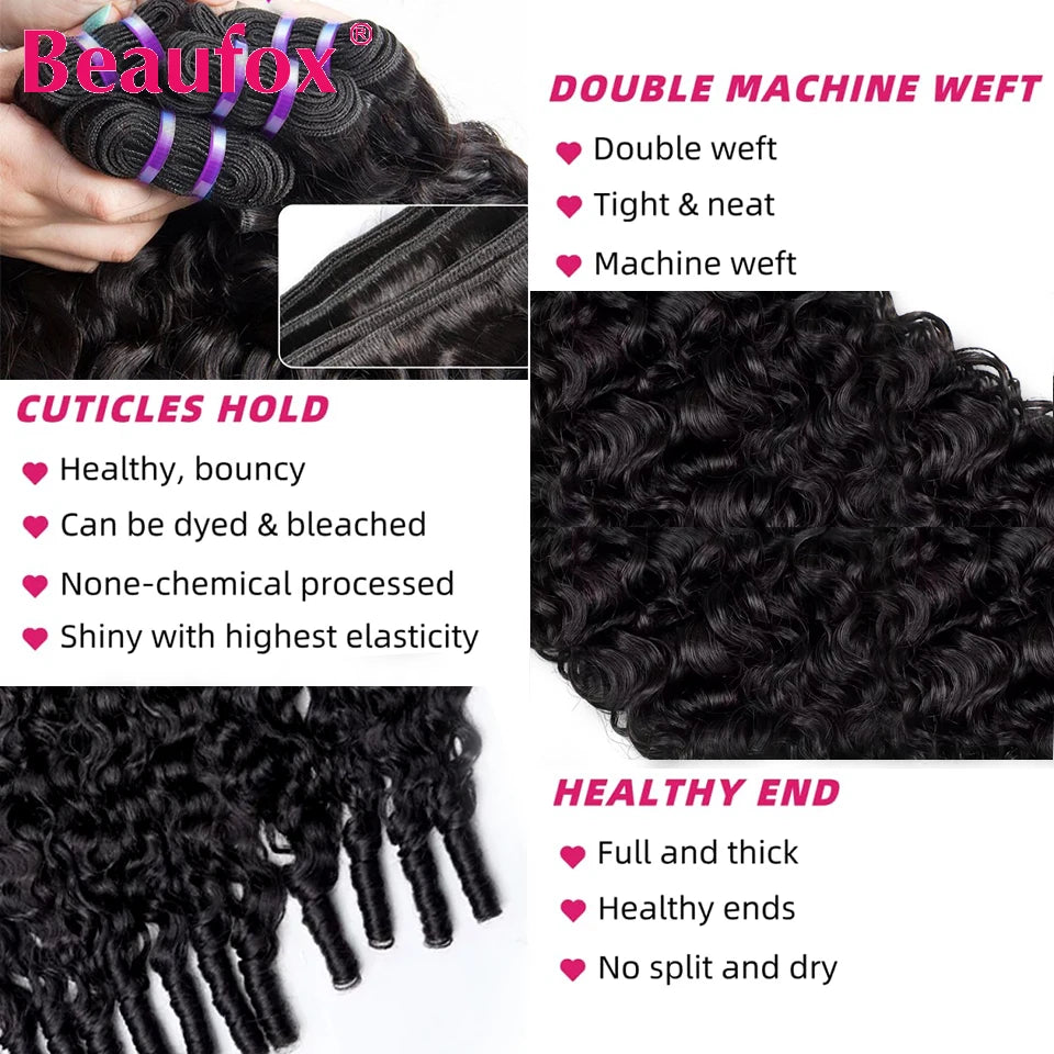 Beaufox Burmese Curly Hair Bundles Pixie Curly Bundles Human Hair Virgin Water Wave Human Hair Bundles Ocean Spiral Curly 30”