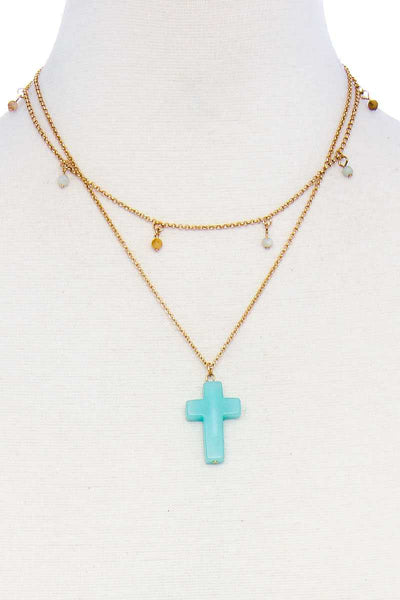 Double Layered Cross Pendant Chain Necklace by Coco Charli