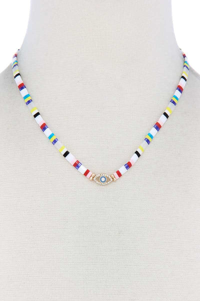Evil Eye Charm Color Block Necklace by Coco Charli
