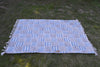 INDIGO DYED HANDWOVEN BLOCK PRINTED COTTON RUG WITH FLORAL DESIGN by OMSutra