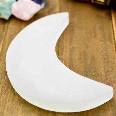 Crescent Moon Selenite Charging Plate by Whyte Quartz