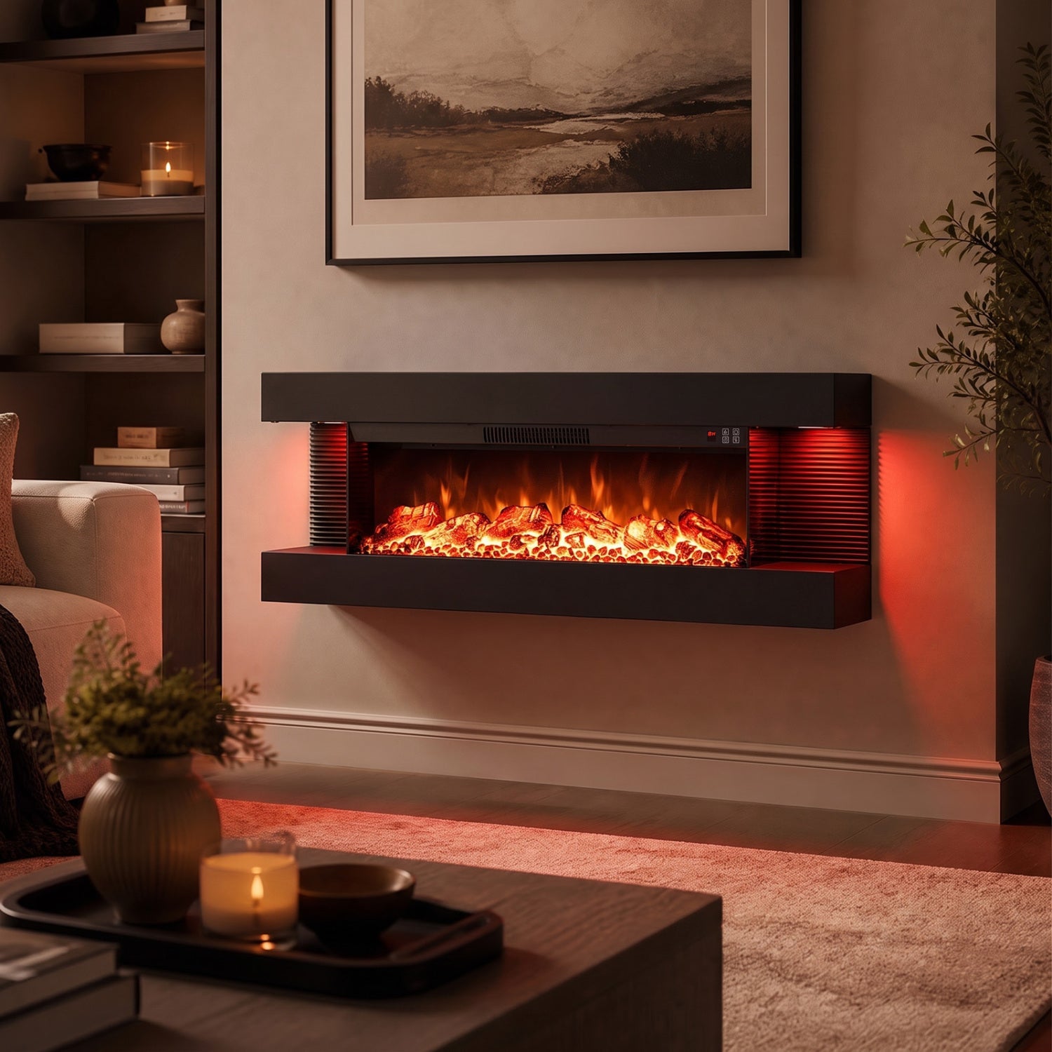 32-Inch Wall Mount Electric Fireplace with WiFi & Floating Mantel
