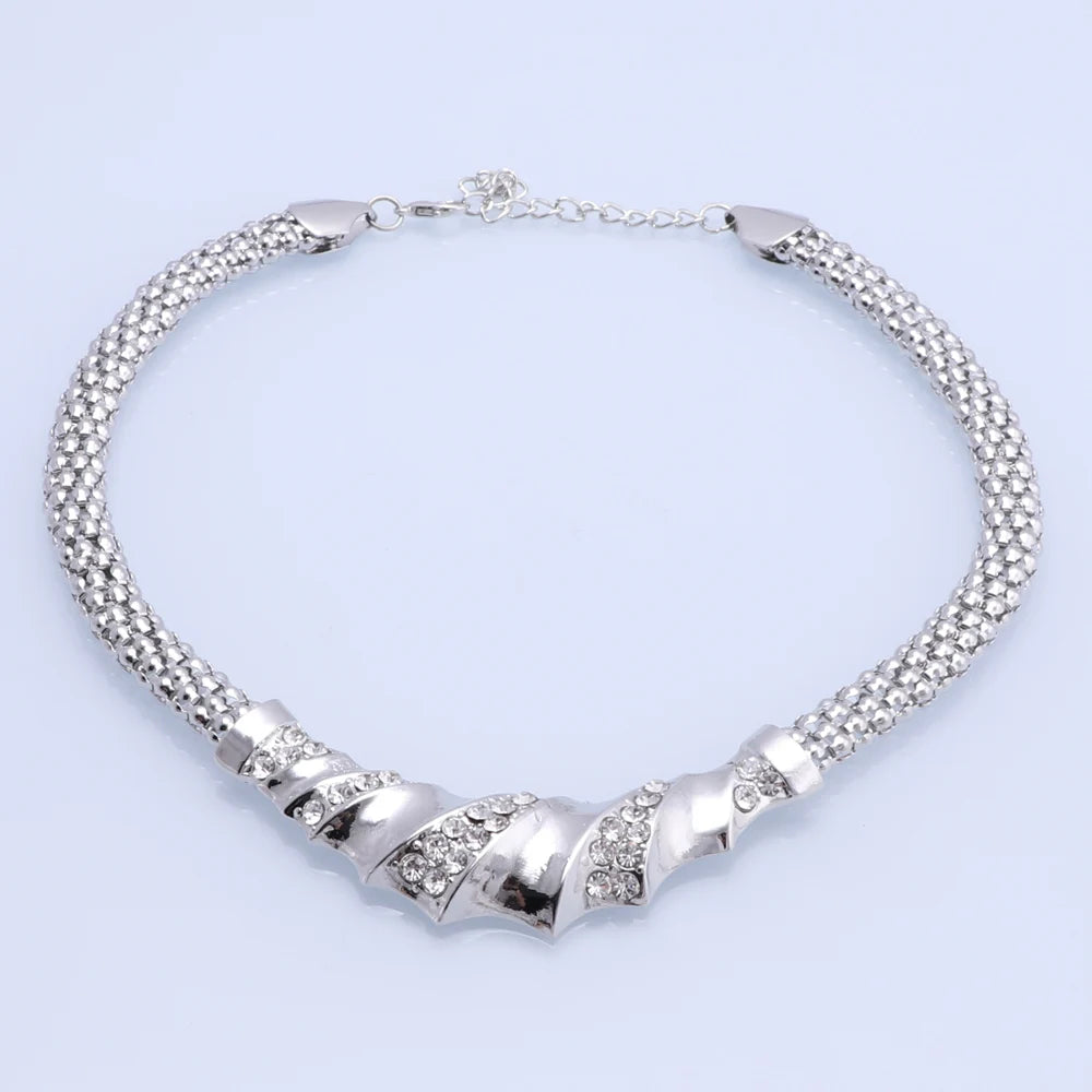 Silver Color Charming Fashion Romantic Bridal Fashion Necklace Earrings Bracelet Ring Crystal Vintage