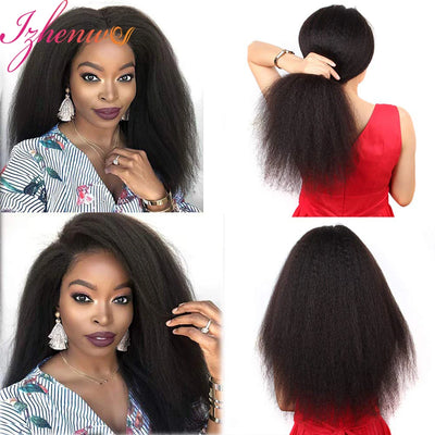 Transparent Kinky Straight Lace Front Wig Pre Plucked Yaki Brazilian 13x6 Lace Closure Human Hair Wig
