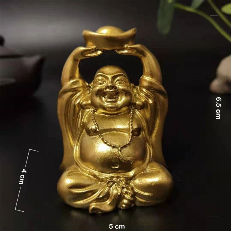 Golden Laughing Buddha Statue Chinese Feng Shui Lucky Money Maitreya Buddha Sculpture Figurines Home Garden Decoration Statues