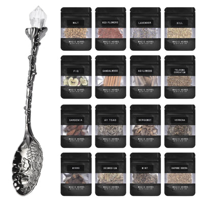 Witchcraft Herbs Kit 30 Dried Herb Witchcraft Supplies Crystal Spoon Herb Kit For Wiccan Rituals Magical Spells