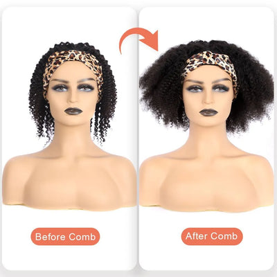 Glueless Afro Kinky Curly Wig Silk Headband Wig Human Hair Wig