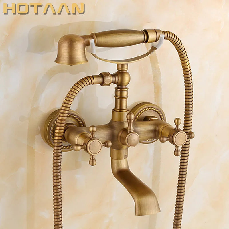 Wall Mounted Hand Held Antique Brass Shower Head Kit