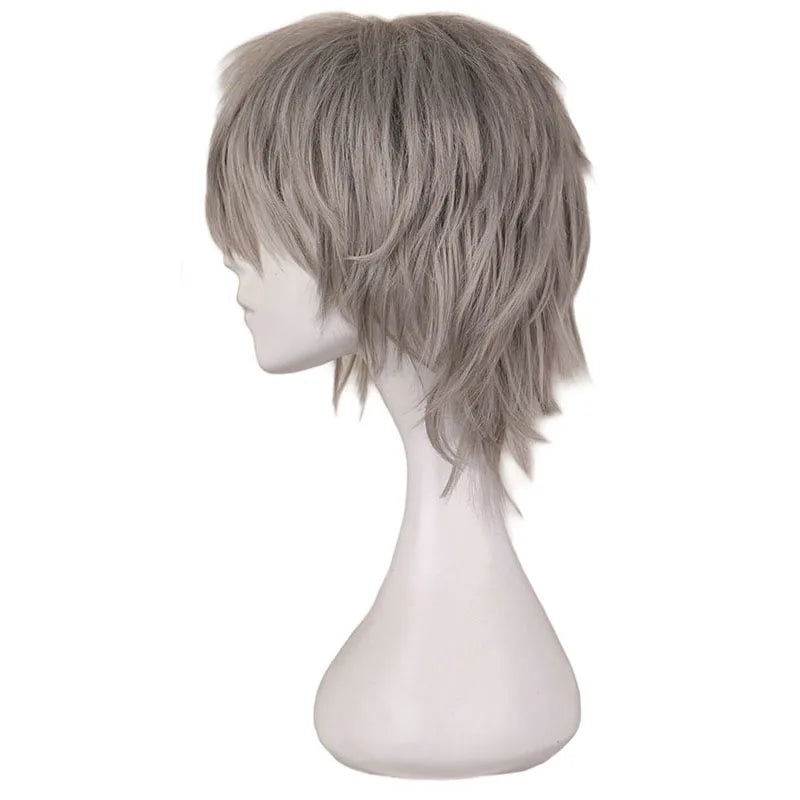 QQXCAIW Short Grey Silver Gray  30 Cm 100% High Temperature Fiber Synthetic Hair Wig