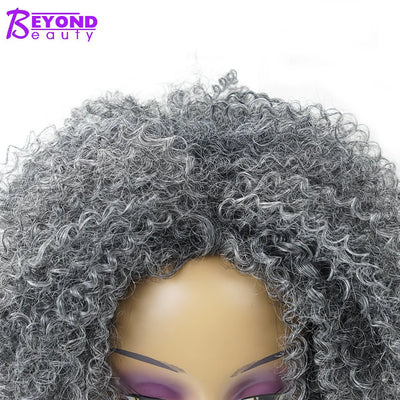 Gray  Afro Kinky Curly Bob Wig Synthetic
