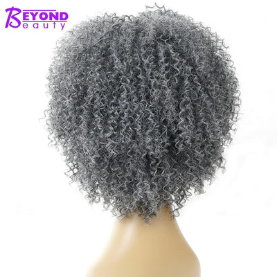 Gray  Afro Kinky Curly Bob Wig Synthetic