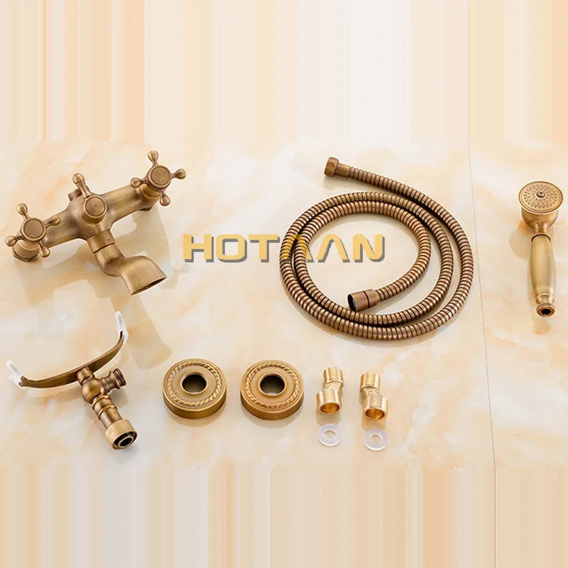 Wall Mounted Hand Held Antique Brass Shower Head Kit - Nellie's Way Beauty, Inc.