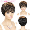 Short Natural Pixie Cut Wavy Synthetic Hair Wig With Bangs