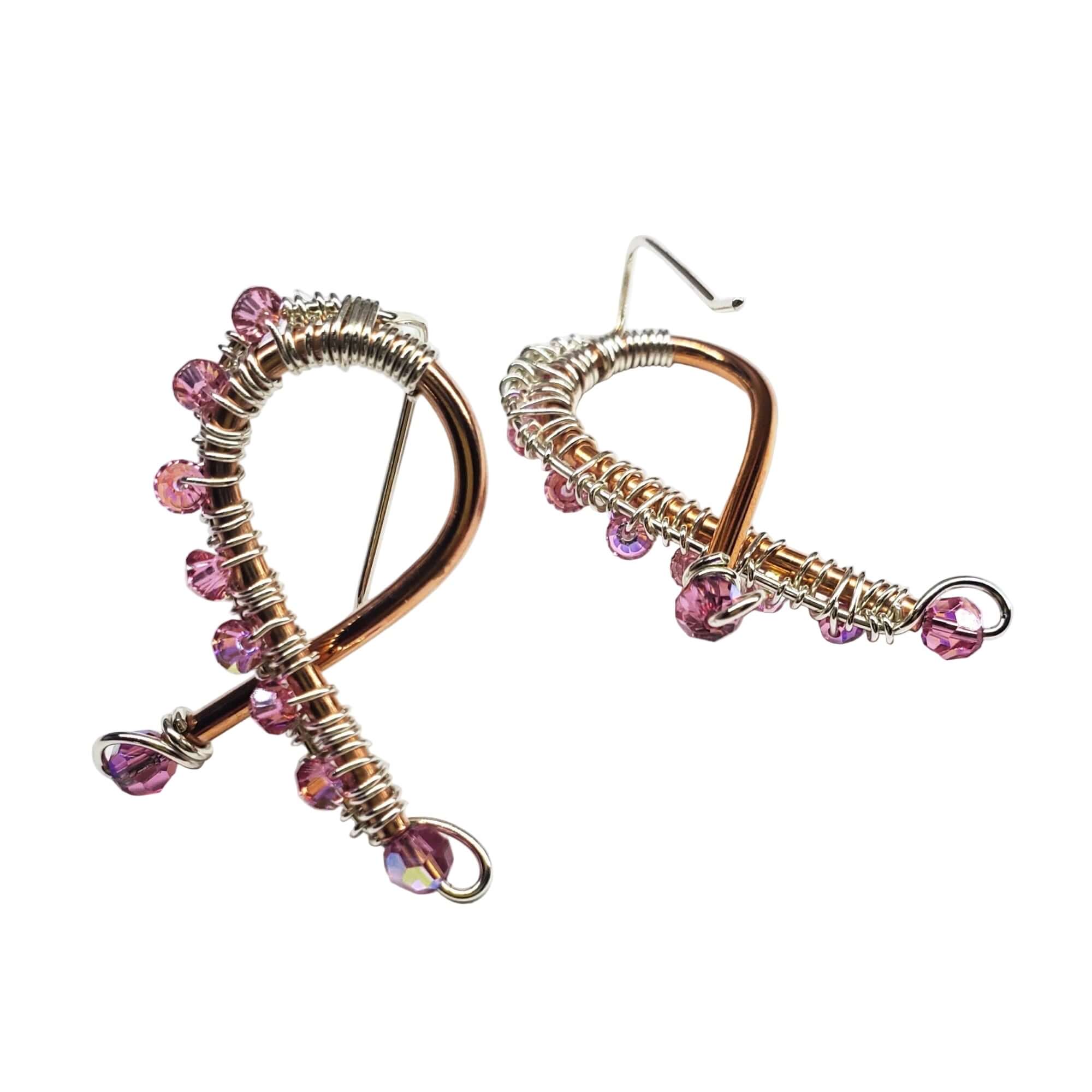 Handmade Copper Silver Pink Crystal Ribbon Jewelry Set