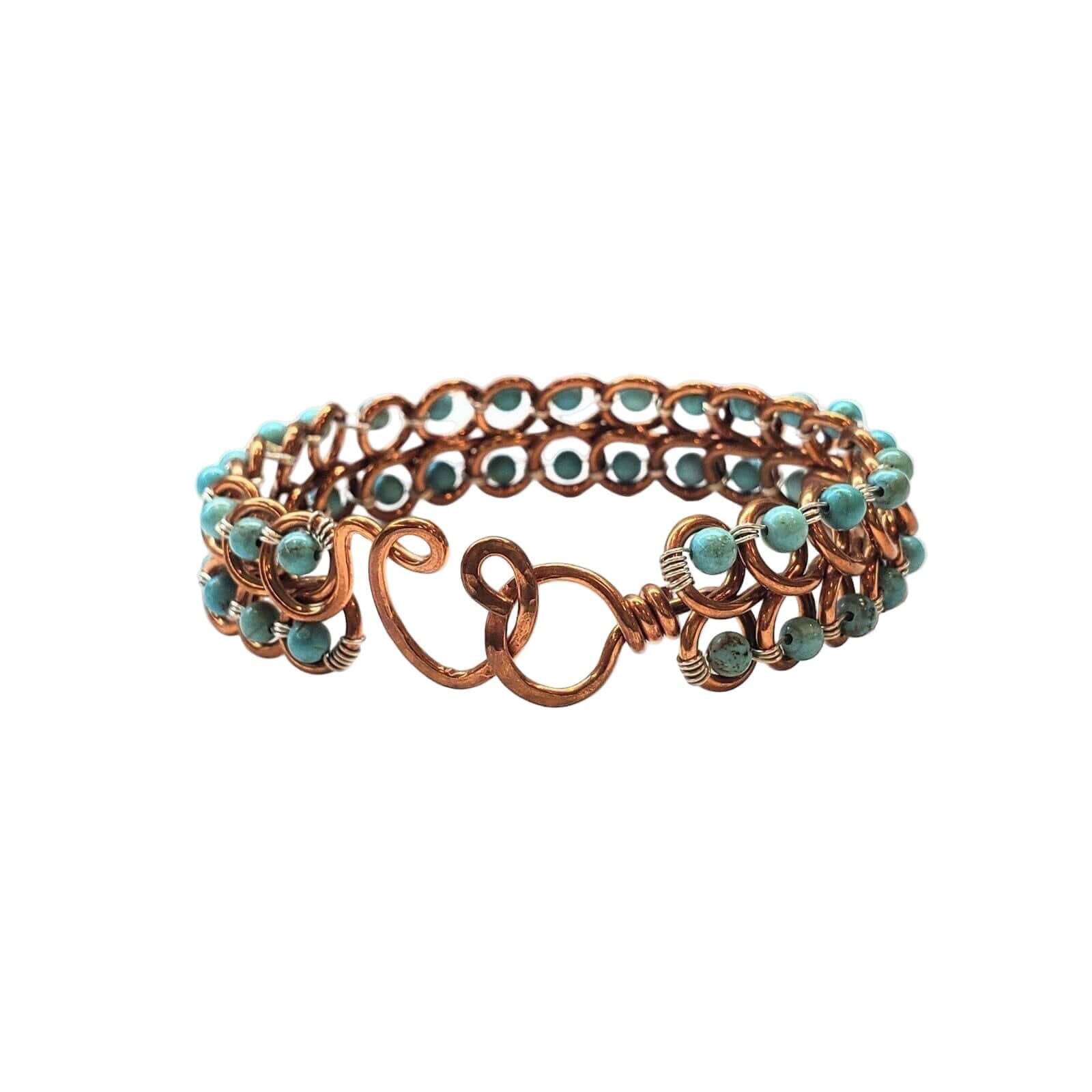 Wire Wrapped Turquoise Copper Infinity Heart Closure Bangle
