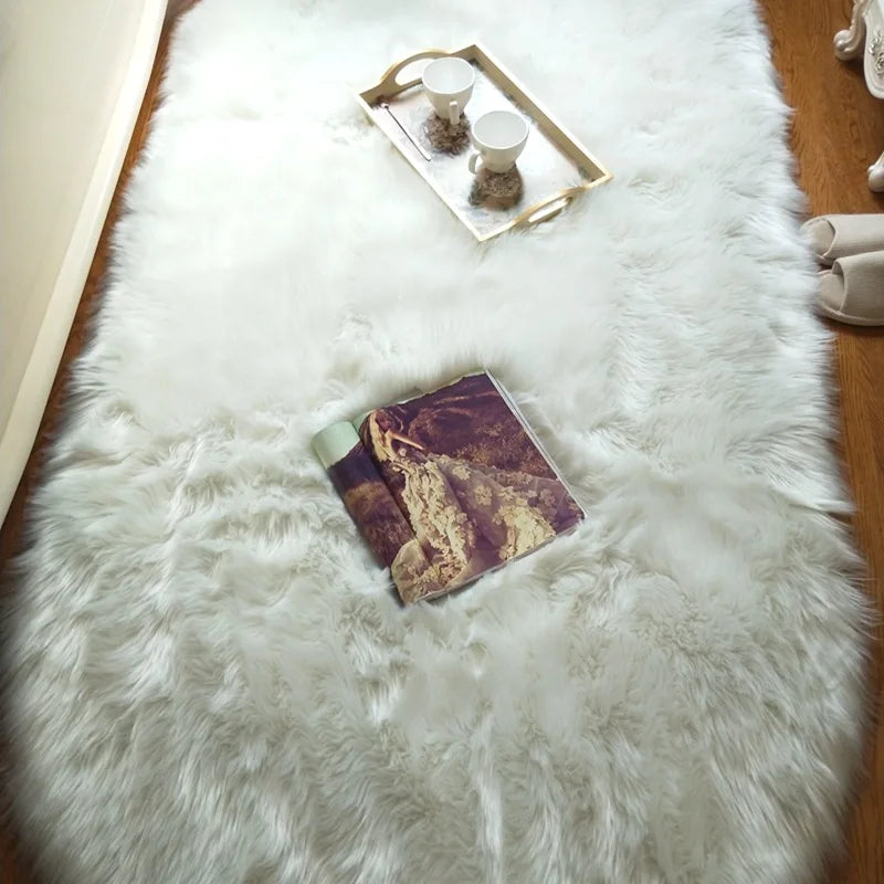 Oval Soft Fluffy Faux Sheepskin Area Rug