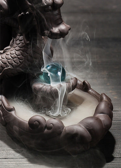 Dragon Smoke Waterfall Backflow Incense Burner Creative Home Decor Ceramic Dragon Incense Holder Censer With Lucky Crystal Ball
