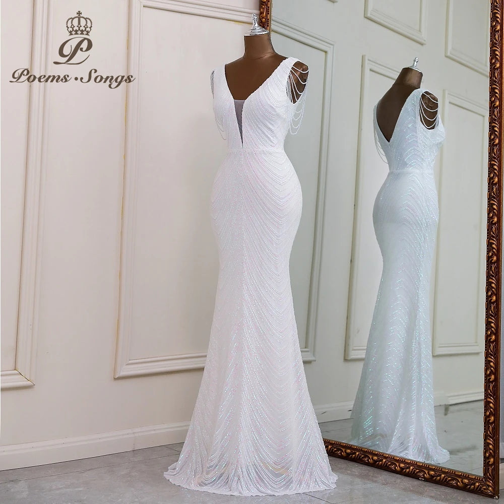 Sexy white color mermaid evening dresses vestidos de fiesta robe longue robe de soiree de mariage robe femme vestidos prom