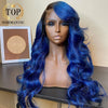 Ombre Blue Color Brazilian Body Wave Human Hair Wigs with Baby Hair