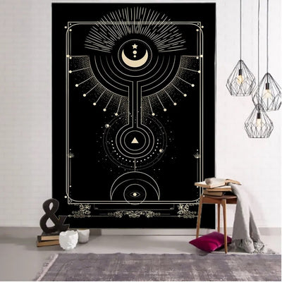 Golden Black Sun Moon Tarot Mandala Tapestry Wall