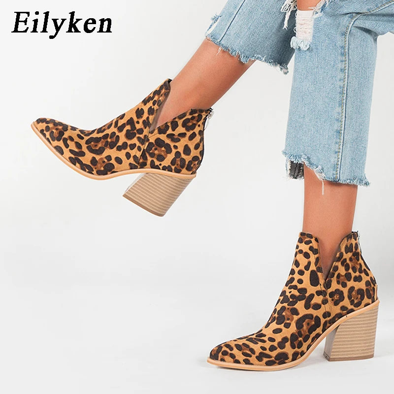 EilyKen Western Style Ankle High Heels Booties