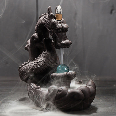 Dragon Smoke Waterfall Backflow Incense Burner Creative Home Decor Ceramic Dragon Incense Holder Censer With Lucky Crystal Ball